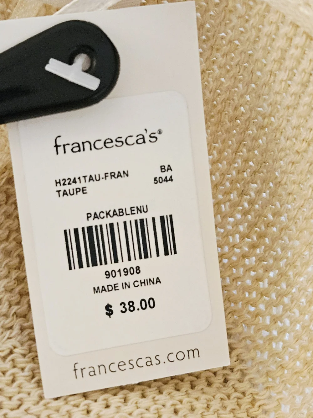 Francesca's Collections Cream Braided Trim Straw Sun Hat